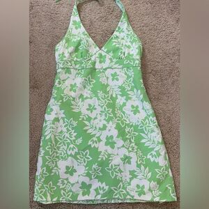 Reversible Halter Swim & Vacation Dress, Green & White, size Medium